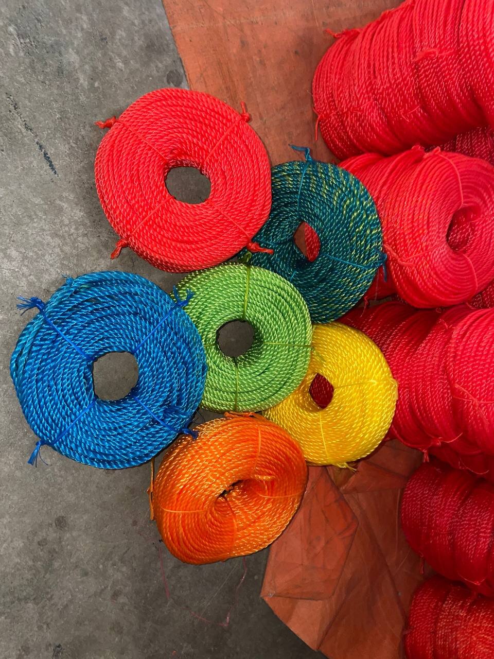 Rope coils in multiple colours stacked together